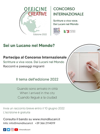 Mondi Lucani, al via il concorso internazionale di scrittura rivolto ai lucani fuori regione