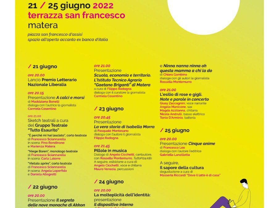 “Libri in Terrazza”: torna a Matera il Festival culturale promosso dal 21 al 25 giugno da Liberalia in collaborazione con la casa editrice Altrimedia